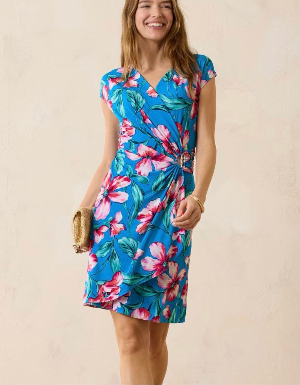 Tommy Bahama $149 Clara St Barts Blossom Jersey Dress Surplice XS NEW